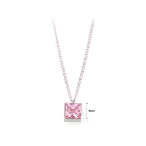 Simple and Fashion 316L Stainless Steel Geometric Cube Pendant with Pink Cubic Zirconia and Necklace