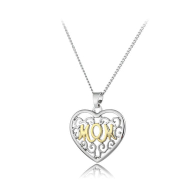 Fashion Vintage Gold Mom Alphabet Hollow Pattern Heart-shaped Pendant with Necklace