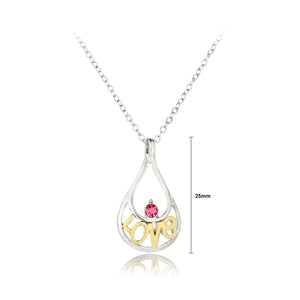 Simple and Fashion Golden Love Hollow Water Drop-shaped Pendant with Cubic Zirconia and Necklace