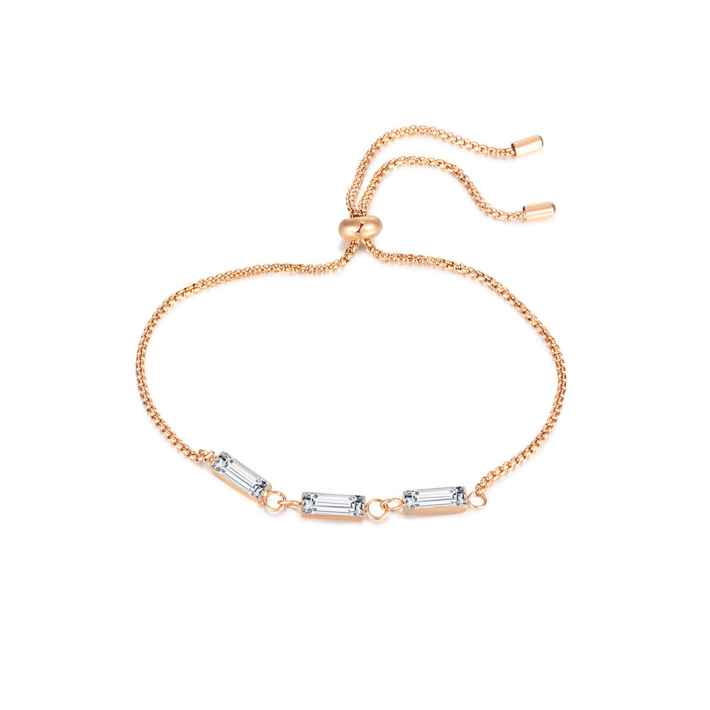 Fashion and Simple Plated Rose Gold 316L Stainless Steel Geometric Square Cubic Zirconia Adjustable Bracelet