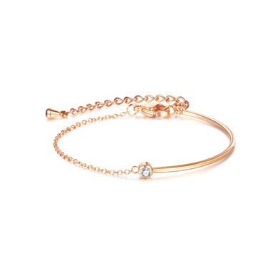 Simple and Fashion Plated Rose Gold 316L Stainless Steel Geometric Splicing Chain Bracelet with Cubic Zirconia