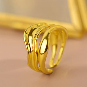 Fashion Personality Plated Gold Irregular Double-layer Geometric Adjustable Open Ring