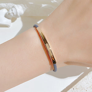 Fashion and Simple Plated Rose Gold 316L Stainless Steel Geometric Rectangular Braided Rope Adjustable Bracelet