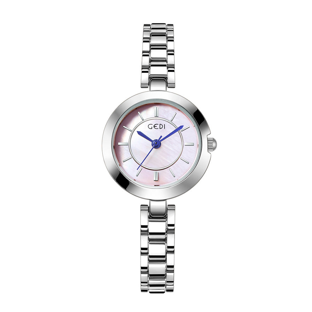 GEDI Fashion Simple Round Quartz Watch, Diameter 25mm, Pink Surface Metal Strap