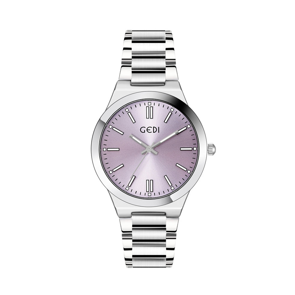 GEDI Fashion Simple Round Quartz Watch Diameter 35mm, Purple Surface, Stainless Steel Strap