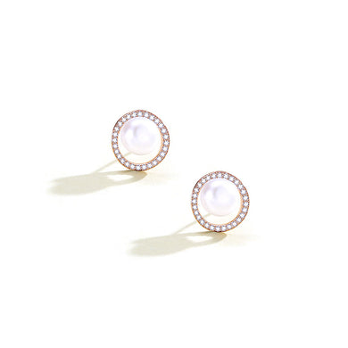 925 Sterling Silver Plated Gold Fashion and Elegant Freshwater Pearl Stud Earrings with Cubic Zirconia