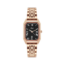 Load image into Gallery viewer, GEDI Fashion Temperament Plated Rose Gold Geometric Quartz Watch Black Surface Metal Strap