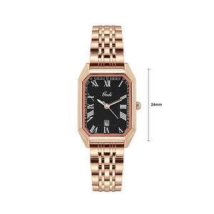 GEDI Fashion Temperament Plated Rose Gold Geometric Quartz Watch Black Surface Metal Strap