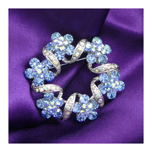 Load image into Gallery viewer, Elegant Flower Brooch with Blue Austrian Element Crystal