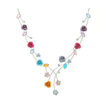 Load image into Gallery viewer, Multi-color Rose Necklace with Multi-color Austrian Crystals