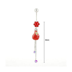 Red Pear Belly Ring with Red Austrian Element Crystals