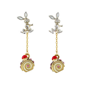 Glistering Rabbit and Roll Cake Earrings with Pink CZ