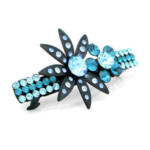 Charming Flower Barrette with Blue Austrian Element Crystal