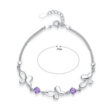 Load image into Gallery viewer, 925 Sterling Silver with Purple Cubic Zircon Butterfly Bracelet