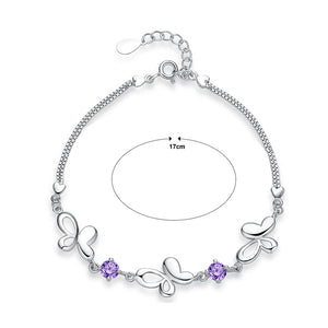 925 Sterling Silver with Purple Cubic Zircon Butterfly Bracelet