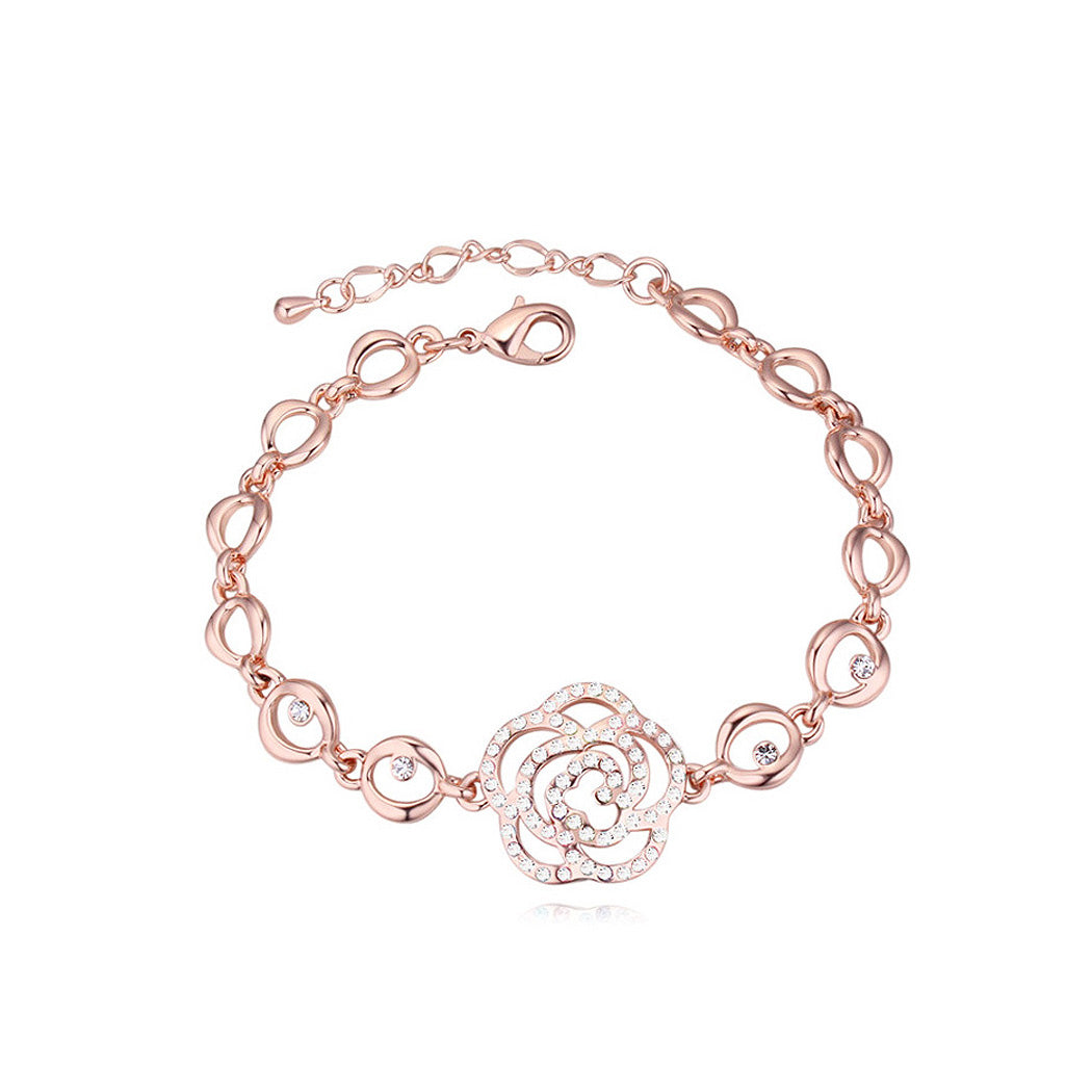 Beautiful Plated Rose Gold Flower Bracelet with White Austrian Element Crystal