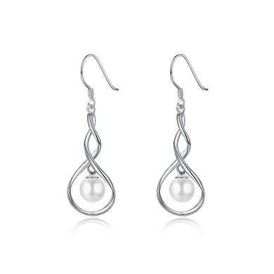 Simple 925 Sterling Silver 8 Word Pearl Earrings