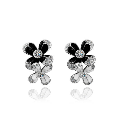 Elegant Double Flower Stud Earrings with Austrian Element Crystal