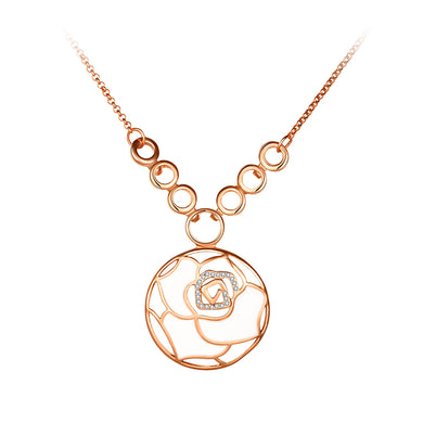 Plated Rose Gold Flower Pendant with Austrian Element Crystal and Necklace