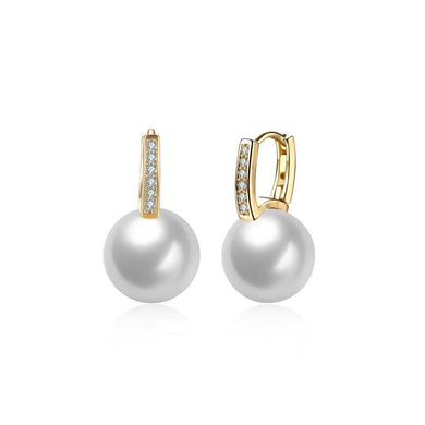 Elegant Plated Champagne Gold Pearl Earrings with Austrian Element Crystal - Glamorousky