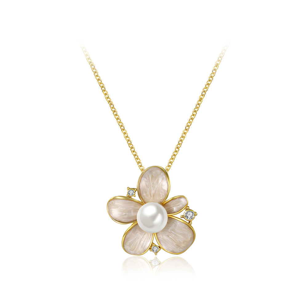 Elegant Noble Romantic Fashion Gold Plated Flower Pearl Necklace and Pendant