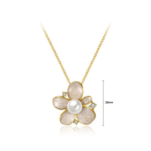 Elegant Noble Romantic Fashion Gold Plated Flower Pearl Necklace and Pendant