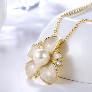 Elegant Noble Romantic Fashion Gold Plated Flower Pearl Necklace and Pendant