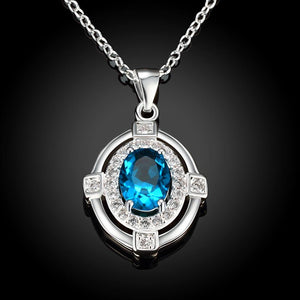 Fashion and Elegant Geometric Oval Pendant with Light Blue Cubic Zircon and Necklace - Glamorousky