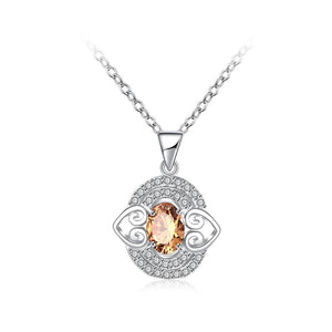 Fashion Simple Heart Pendant with Champagne Cubic Zircon and Necklace - Glamorousky