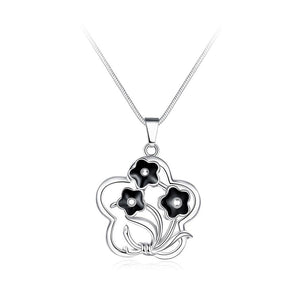 Elegant Romantic Openwork Black Flower Pendant with Necklace - Glamorousky