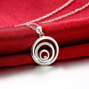 Simple and Fashion Geometric Round Pendant with White Cubic Zircon and Necklace - Glamorousky