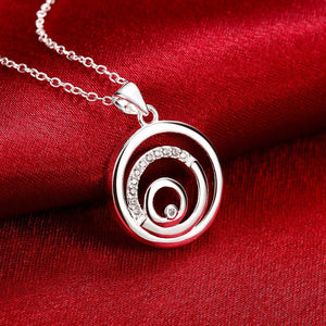 Simple and Fashion Geometric Round Pendant with White Cubic Zircon and Necklace - Glamorousky