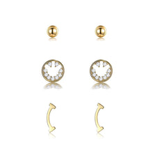 Load image into Gallery viewer, 925 Sterling Silver Plated Gold Simple and Fashion Smiling Cubic Zircon Three-piece Stud Earrings