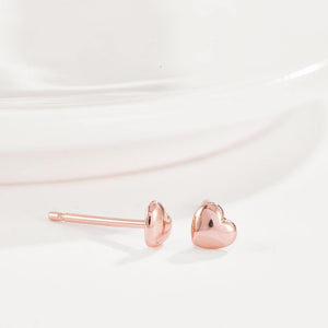 Simple Romantic Plated Rose Gold Heart Stud Earrings - Glamorousky