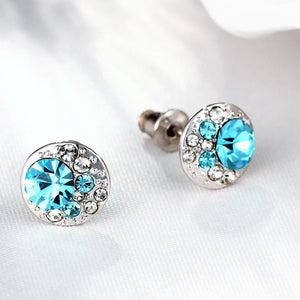 Simple Bright Geometric Round Blue Cubic Zircon Stud Earrings - Glamorousky
