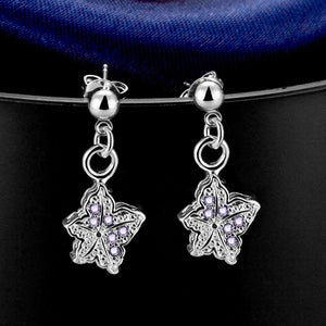 Fashion Elegant Flower Earrings with Purple Cubic Zircon - Glamorousky