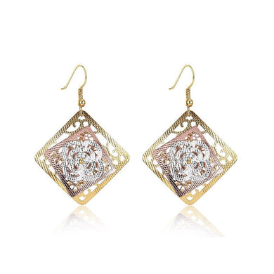 Fashion Elegant Plated Gold Hollow Flower Geometric Earrings - Glamorousky