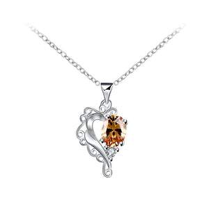 Fashion and Simple Carved Heart Pendant with Champagne Cubic Zircon and Necklace