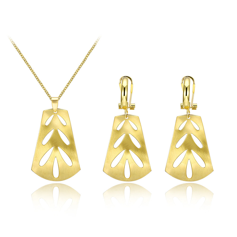 Simple and Fashion Plated Gold Cutout Geometric Pendant Necklace and Earring Set