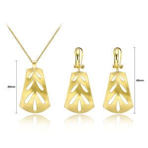 Simple and Fashion Plated Gold Cutout Geometric Pendant Necklace and Earring Set
