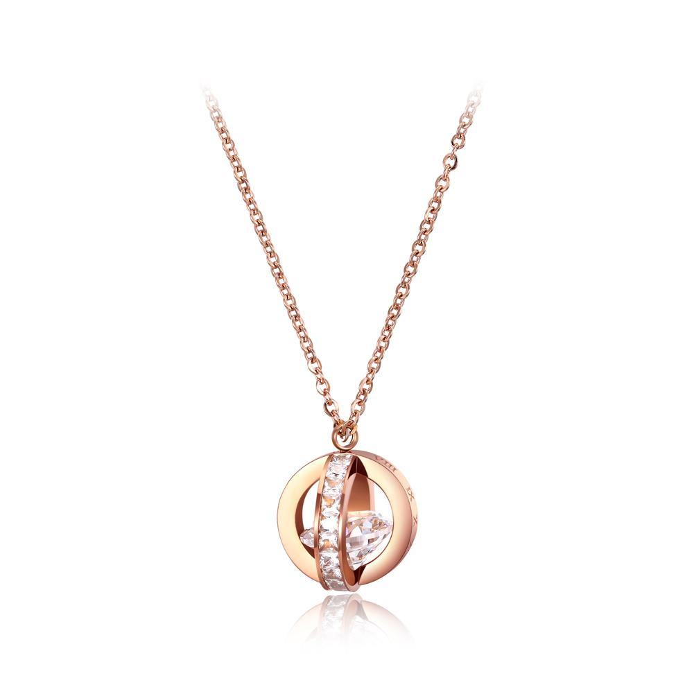 Fashion Simple Plated Rose Gold Titanium Steel Geometric Pendant with Cubic Zircon and Necklace - Glamorousky