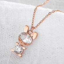 Load image into Gallery viewer, Simple and Cute Plated Rose Gold Titanium Steel Rabbit Pendant with Cubic Zircon and Necklace - Glamorousky