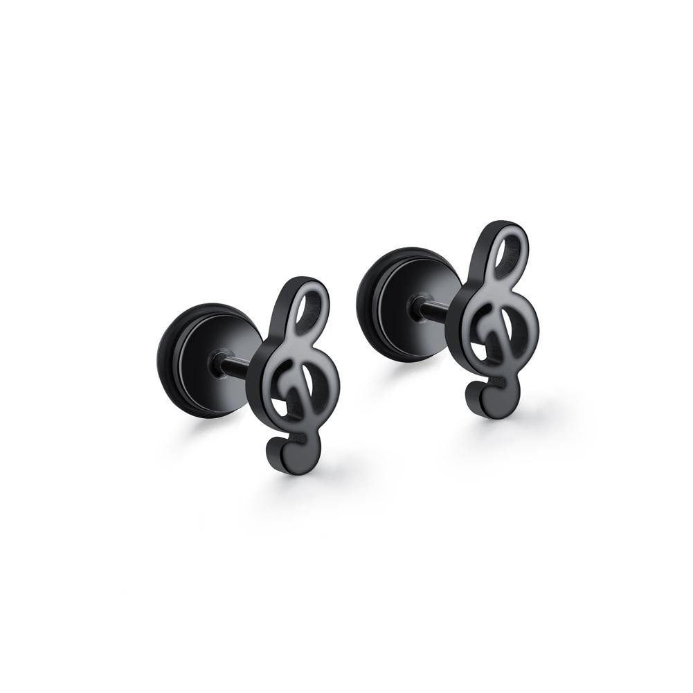 Simple and Fashion Plated Black Music Notes Titanium Steel Stud Earrings - Glamorousky