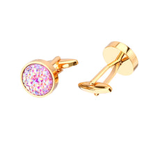 Load image into Gallery viewer, Fashion Bright Plated Gold Geometric Round Cufflinks with Colorful Cubic Zirconia