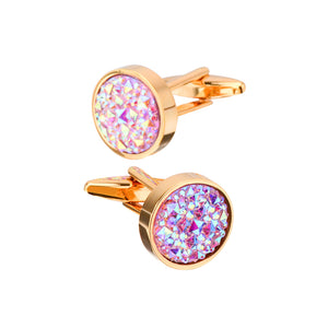 Fashion Bright Plated Gold Geometric Round Cufflinks with Colorful Cubic Zirconia