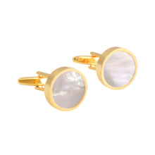 Load image into Gallery viewer, Simple and Elegant Plated Gold Geometric Round Shell Cufflinks