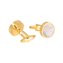 Load image into Gallery viewer, Simple and Elegant Plated Gold Geometric Round Shell Cufflinks