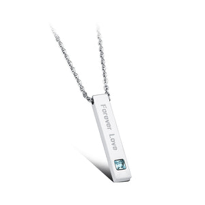 Simple and Fashion Geometric Strip Titanium Steel Pendant with Blue Cubic Zirconia and Necklace
