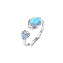 Load image into Gallery viewer, 925 Sterling Silver Fashion Simple Water Drop-shaped Blue Imitation Opal Adjustable Open Ring with Cubic Zirconia