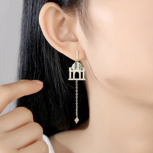 Simple and Creative Plated Gold Castle Tassel Earrings with Cubic Zirconia
